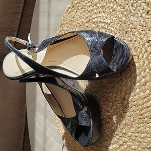 Calvin Klein Rosario Leather Peep Toe Slingback Wedge Sandal